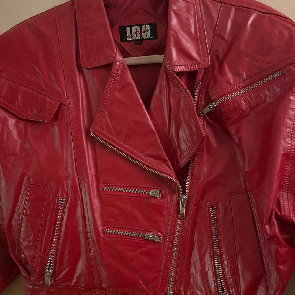 Vintage 80s genuine leather woman’s IOU red biker jacket - Picture 2 of 13